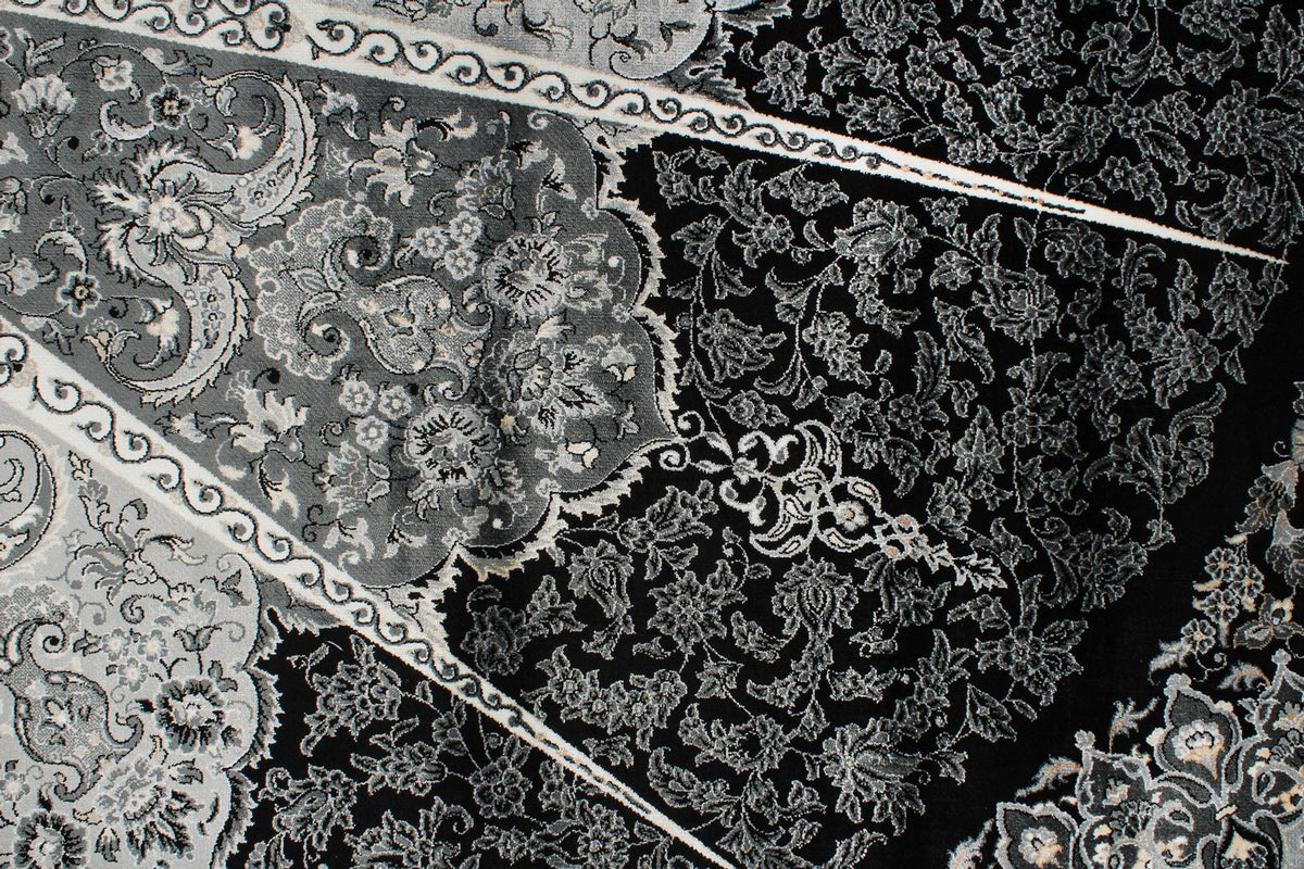 7x10 Black and Ivory Turkish Antep Rug
