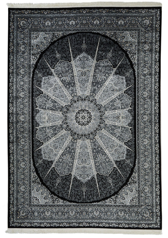 7x10 Black and Ivory Turkish Antep Rug