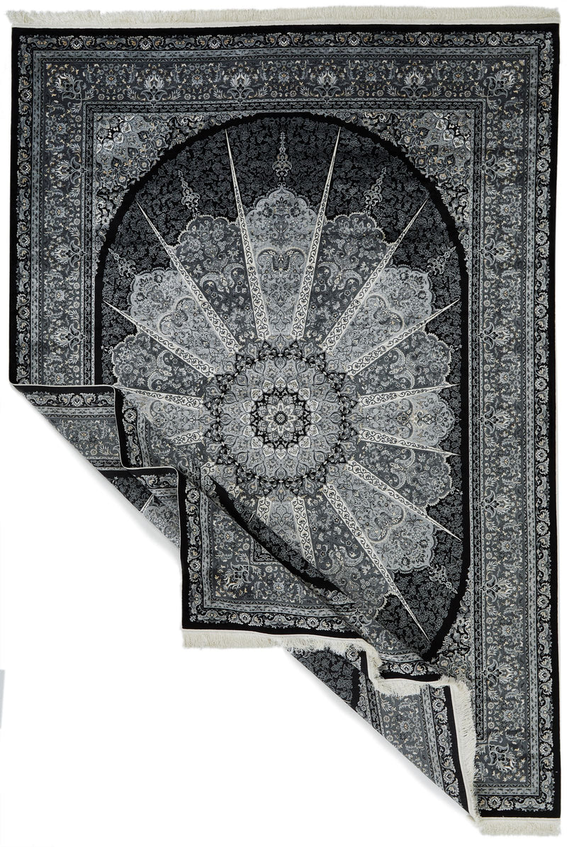 7x10 Black and Ivory Turkish Antep Rug