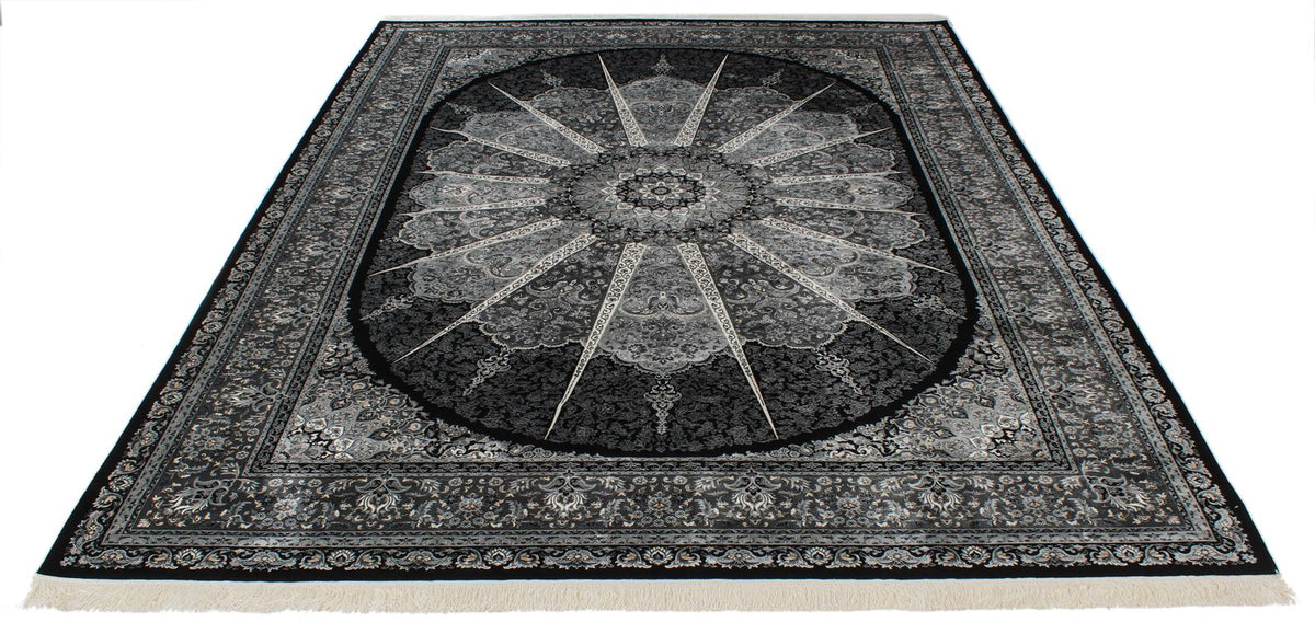 7x10 Black and Ivory Turkish Antep Rug