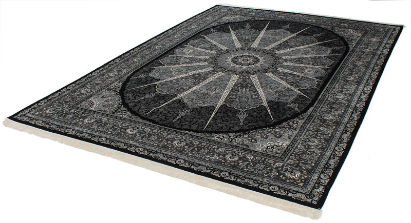 7x10 Black and Ivory Turkish Antep Rug