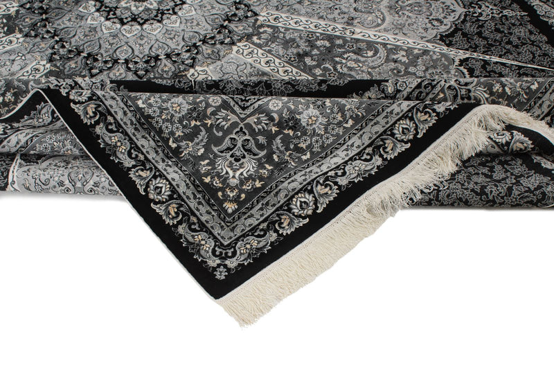 7x10 Black and Ivory Turkish Antep Rug