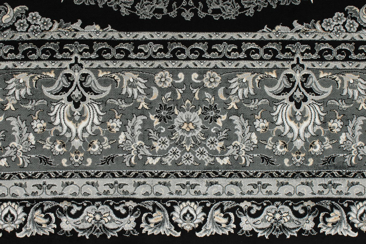 8x10 Black and Ivory Turkish Antep Rug