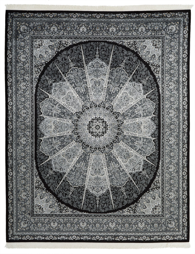 8x10 Black and Ivory Turkish Antep Rug