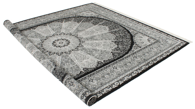 8x10 Black and Ivory Turkish Antep Rug