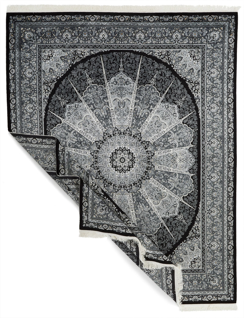 8x10 Black and Ivory Turkish Antep Rug