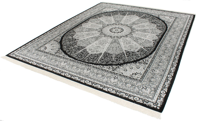 8x10 Black and Ivory Turkish Antep Rug