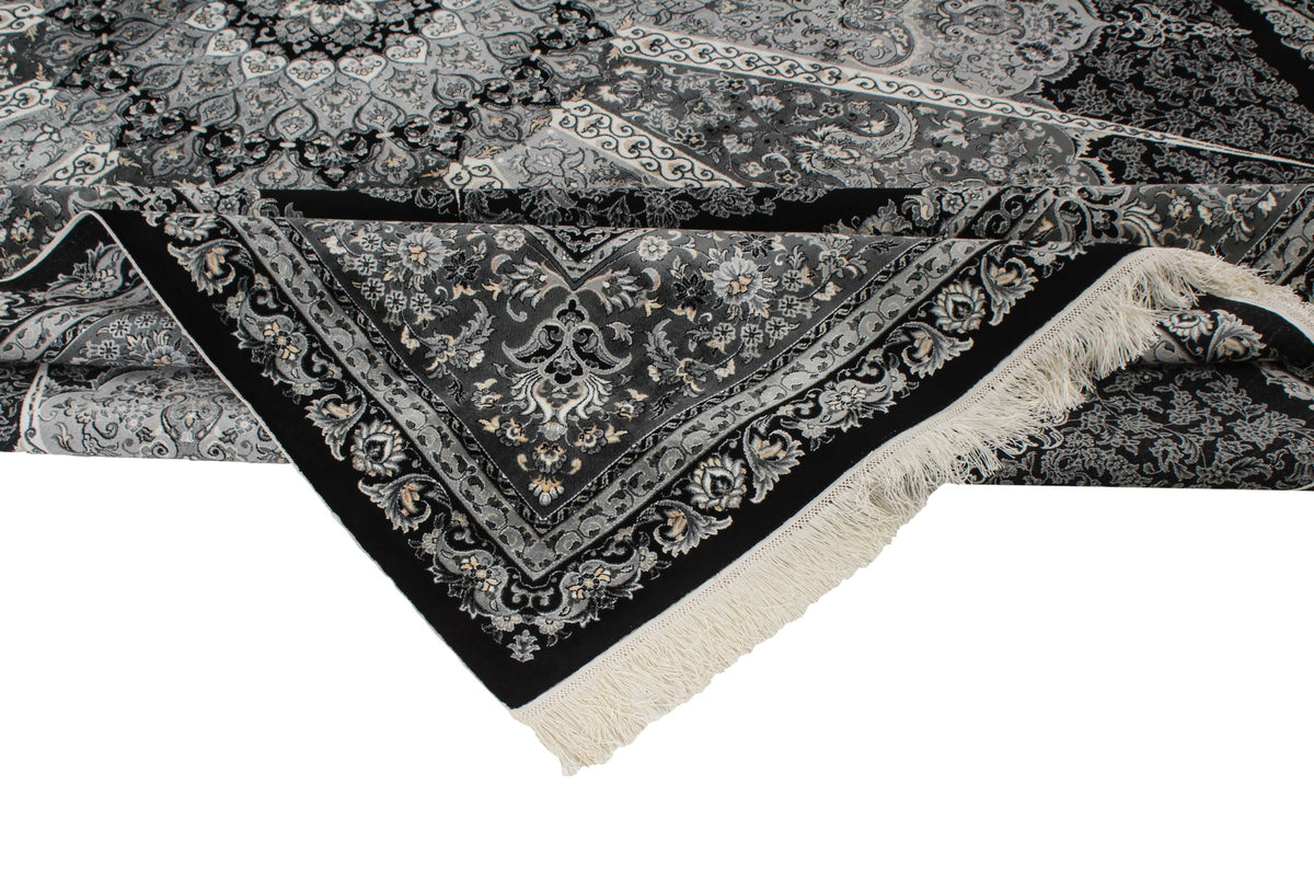 8x11 Black and Ivory Turkish Antep Rug