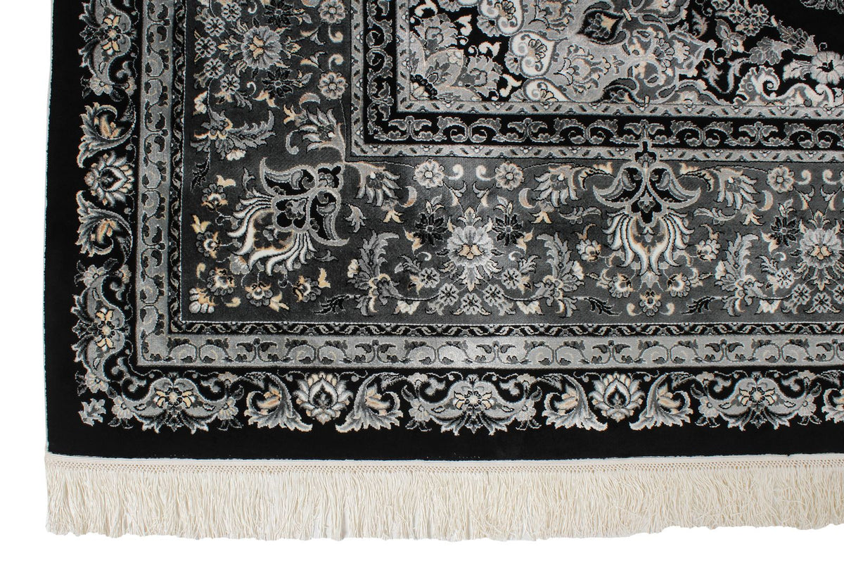 8x11 Black and Ivory Turkish Antep Rug