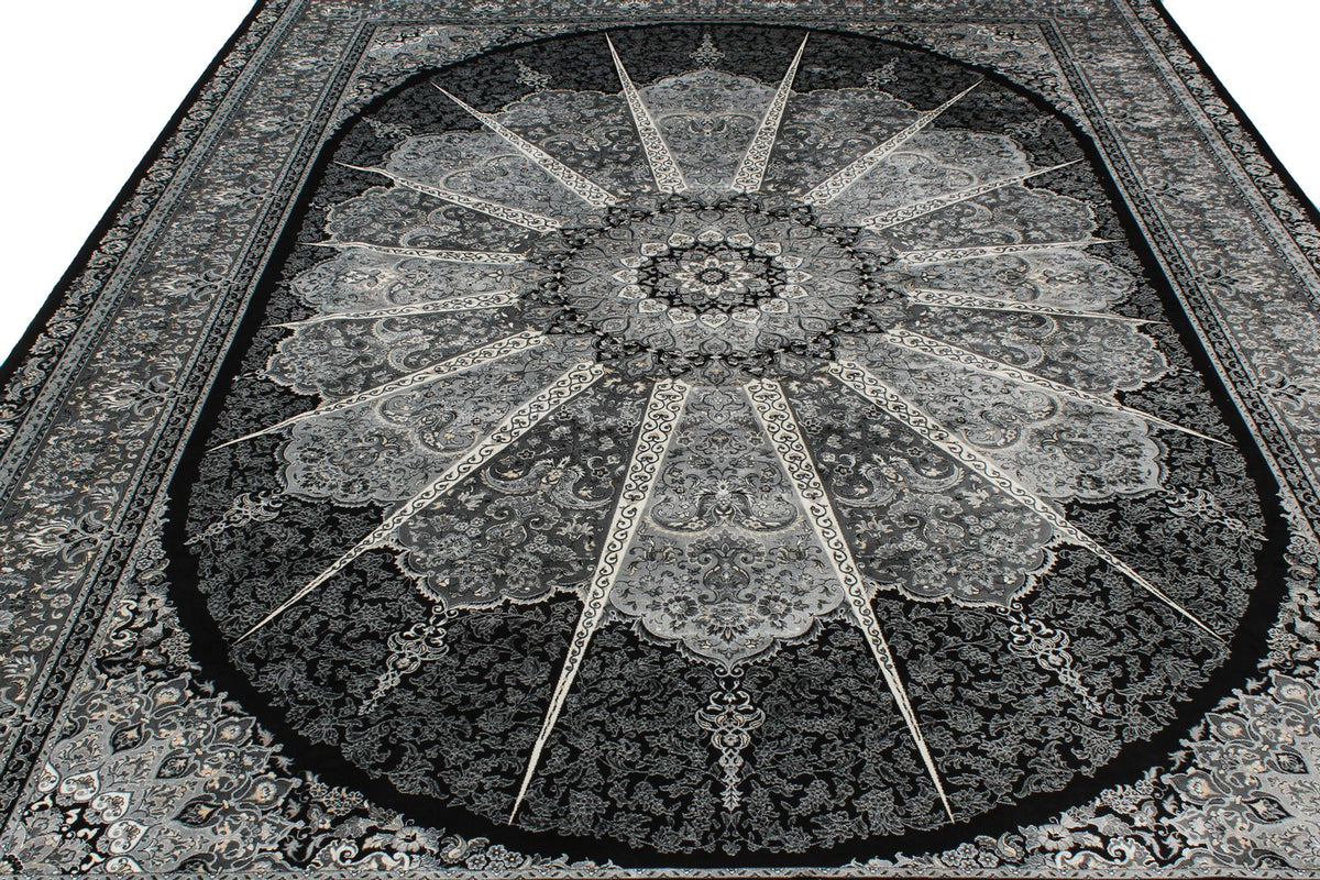 8x11 Black and Ivory Turkish Antep Rug
