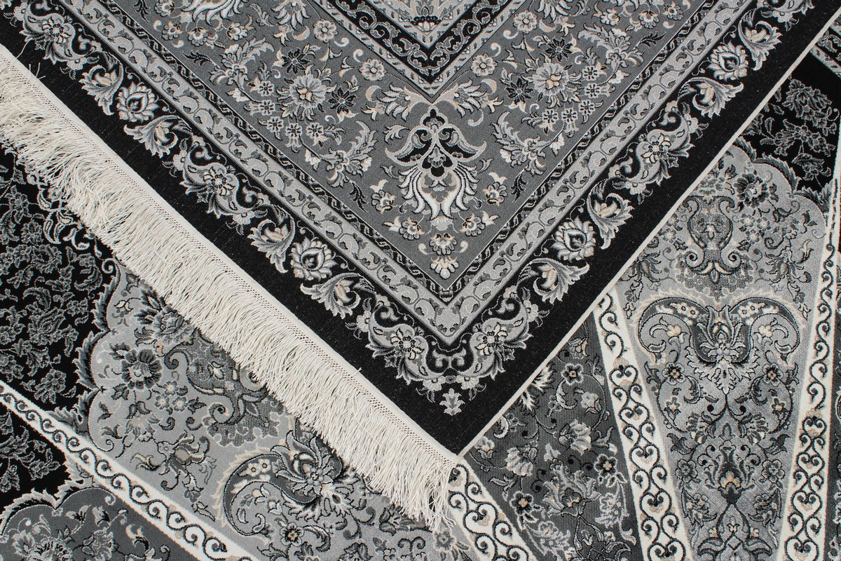 8x11 Black and Ivory Turkish Antep Rug