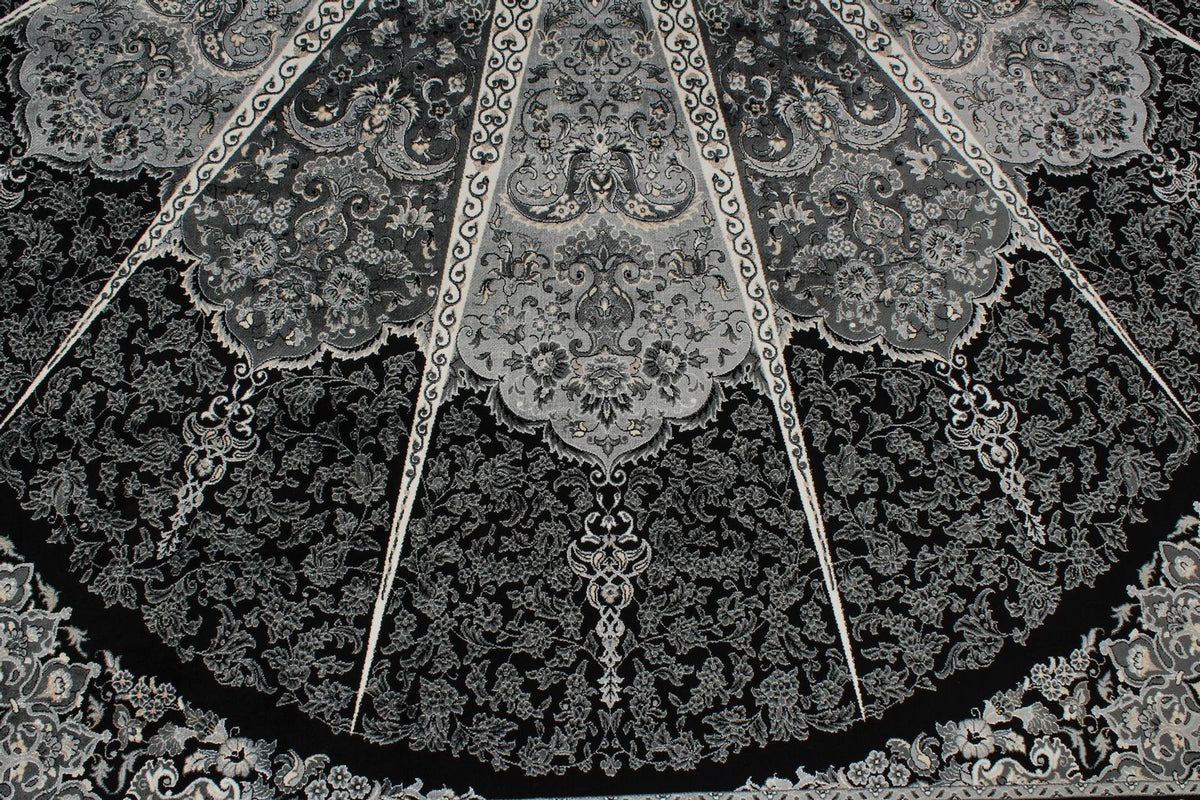 8x11 Black and Ivory Turkish Antep Rug