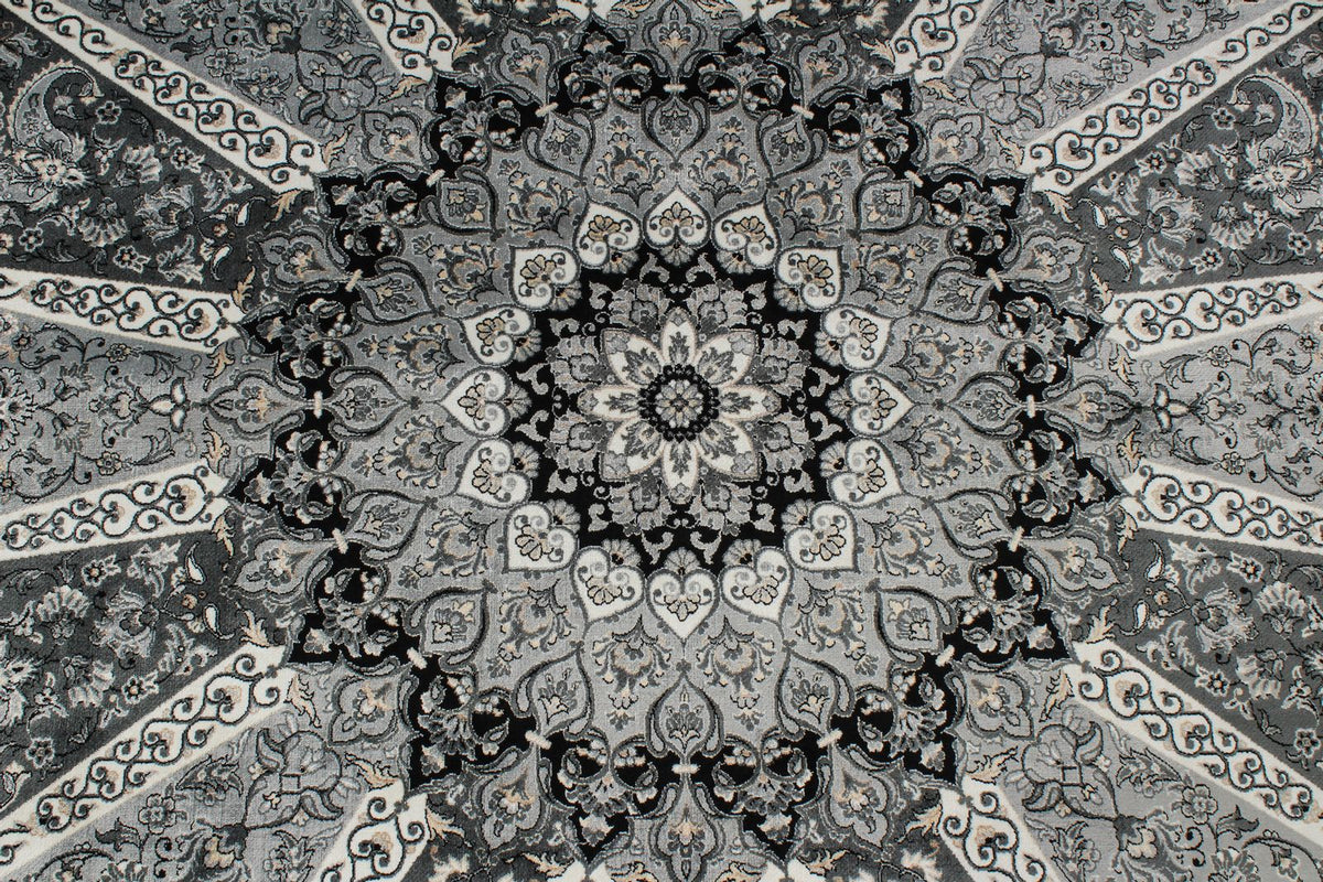 8x11 Black and Ivory Turkish Antep Rug