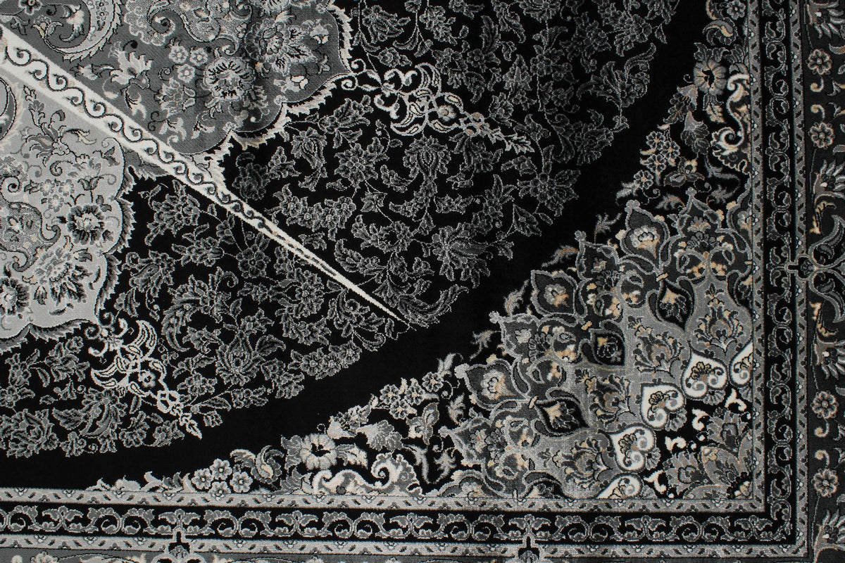 8x11 Black and Ivory Turkish Antep Rug