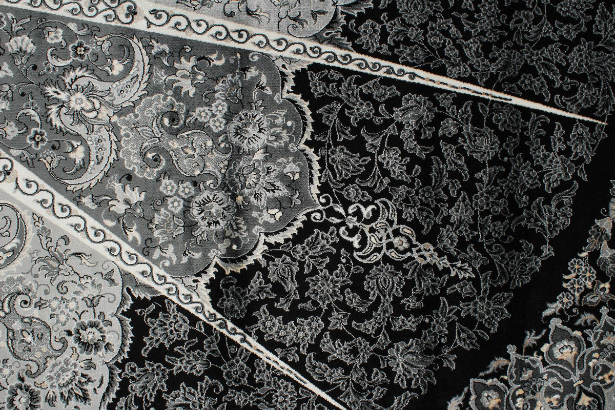8x11 Black and Ivory Turkish Antep Rug