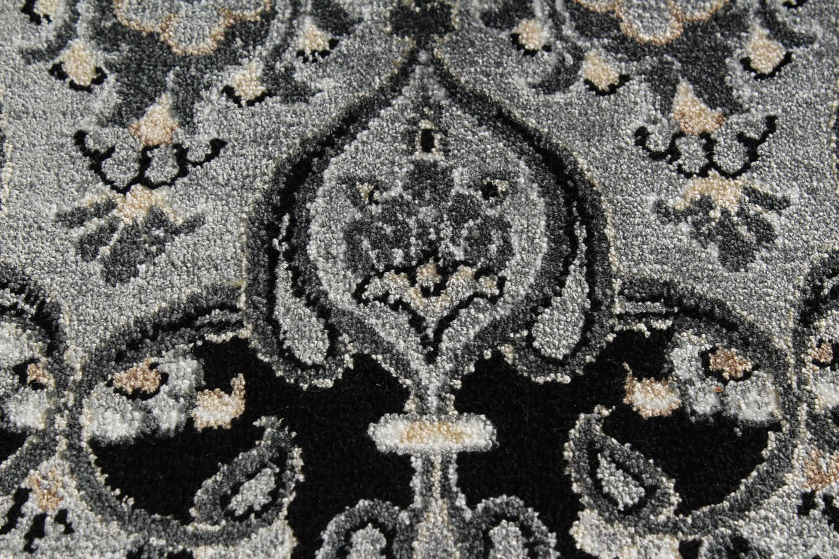 8x11 Black and Ivory Turkish Antep Rug