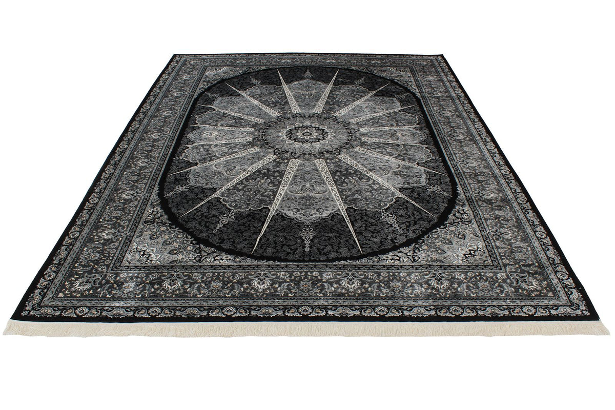 8x11 Black and Ivory Turkish Antep Rug
