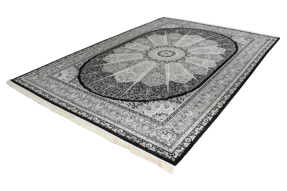 8x11 Black and Ivory Turkish Antep Rug