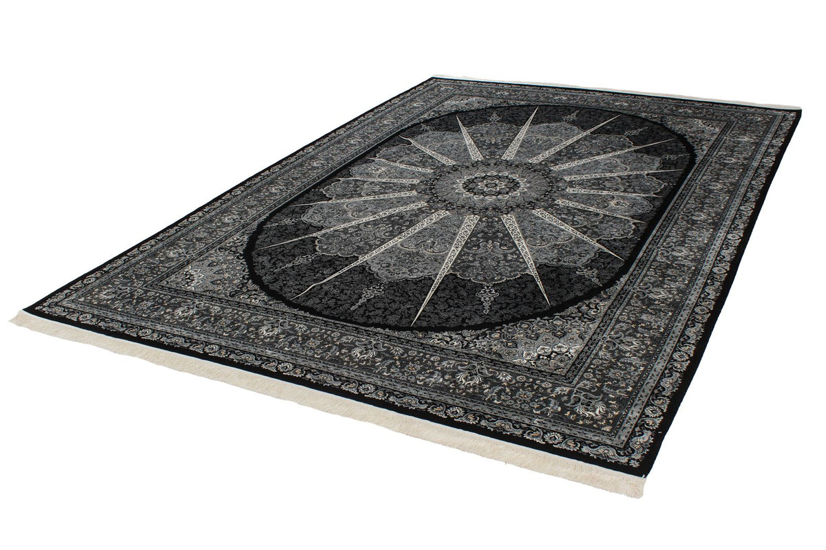 8x11 Black and Ivory Turkish Antep Rug