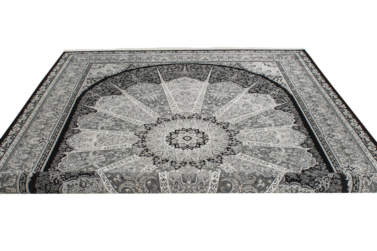 8x11 Black and Ivory Turkish Antep Rug