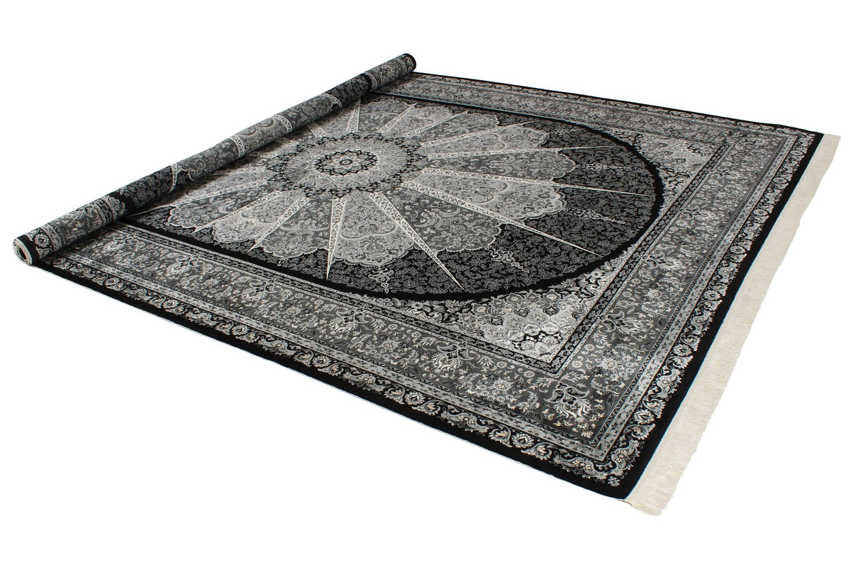 8x11 Black and Ivory Turkish Antep Rug