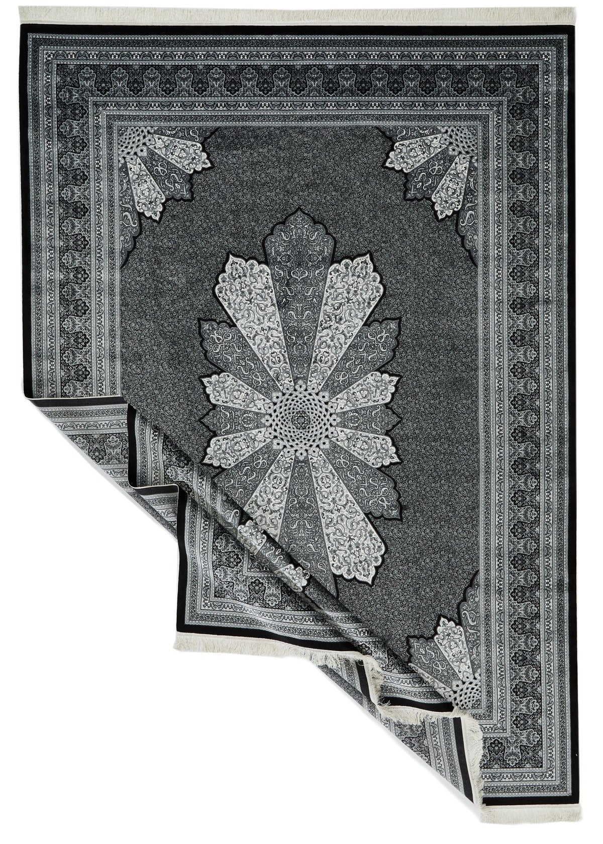 7x10 Black and Ivory Turkish Antep Rug