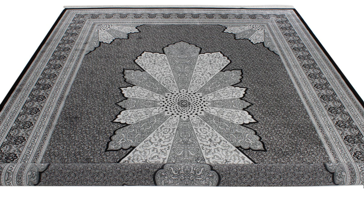 7x10 Black and Ivory Turkish Antep Rug