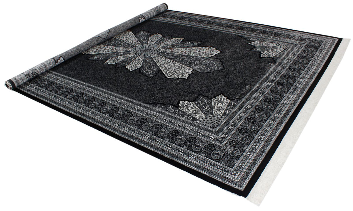 7x10 Black and Ivory Turkish Antep Rug