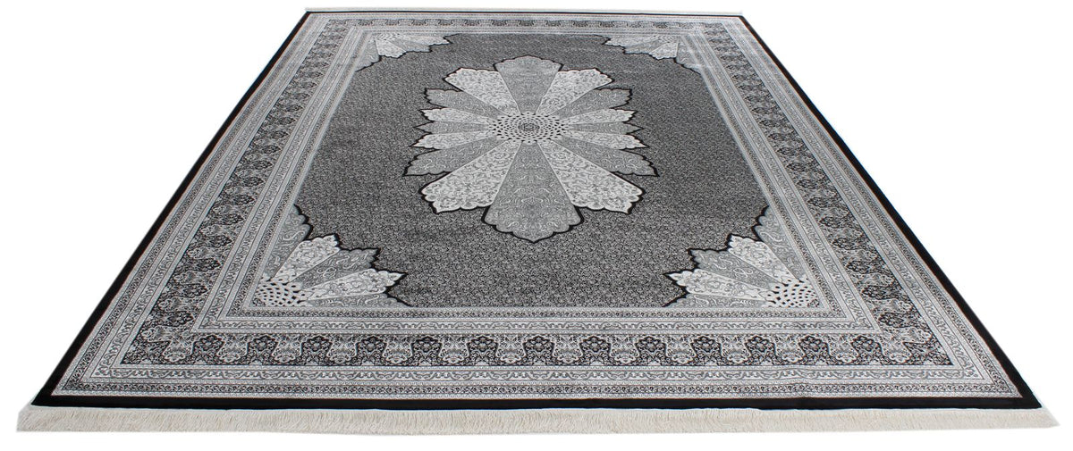 7x10 Black and Ivory Turkish Antep Rug