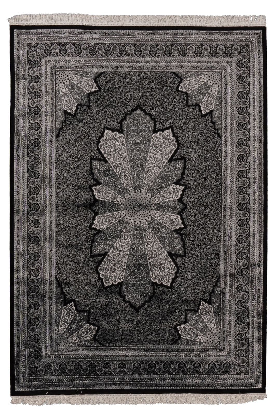 6x8 Black and Ivory Turkish Antep Rug