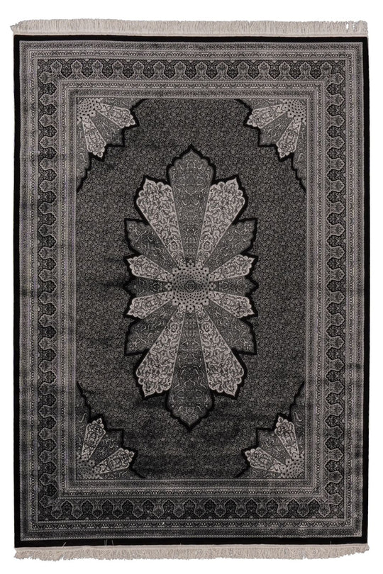 6x8 Black and Ivory Turkish Antep Rug