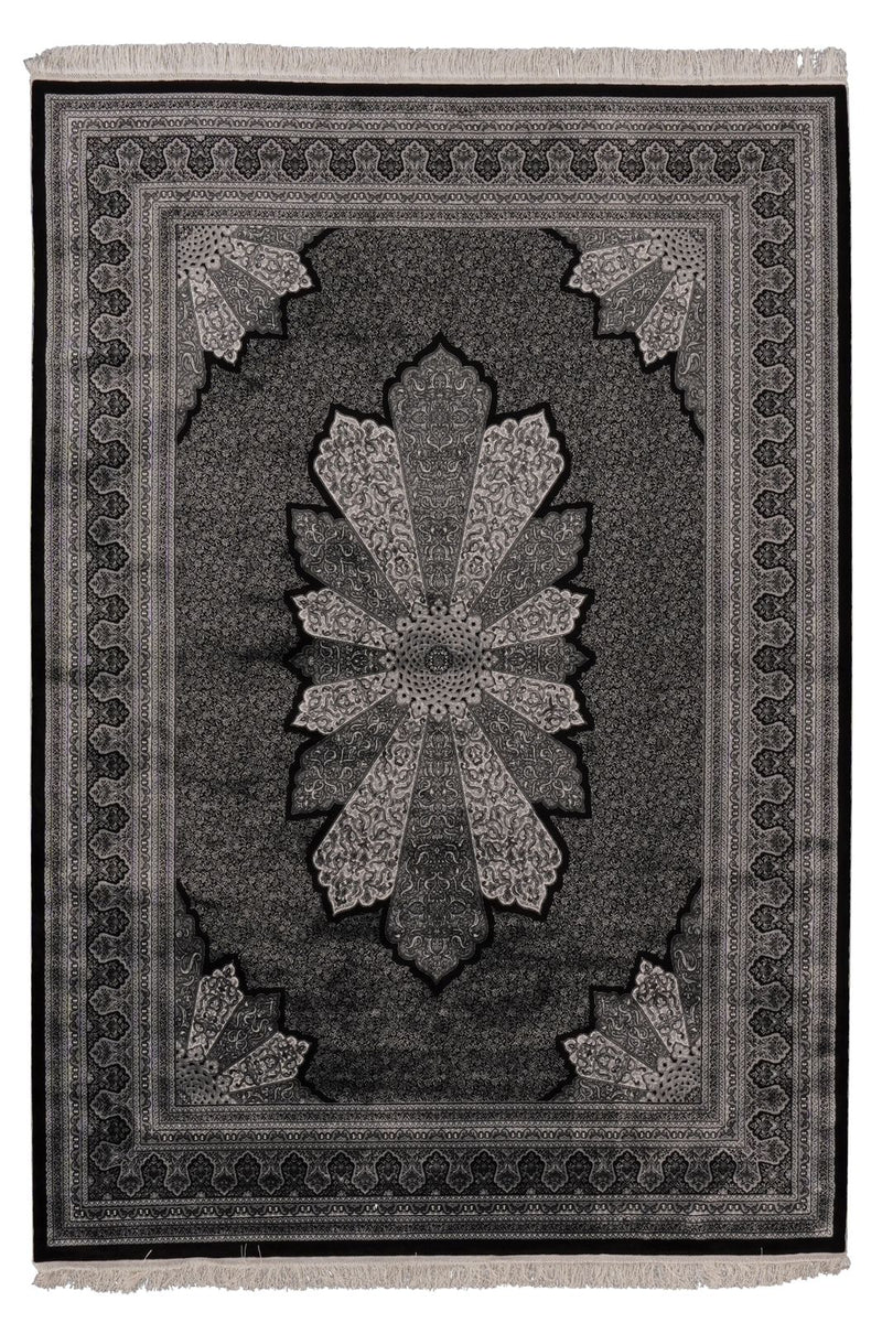 6x8 Black and Ivory Turkish Antep Rug