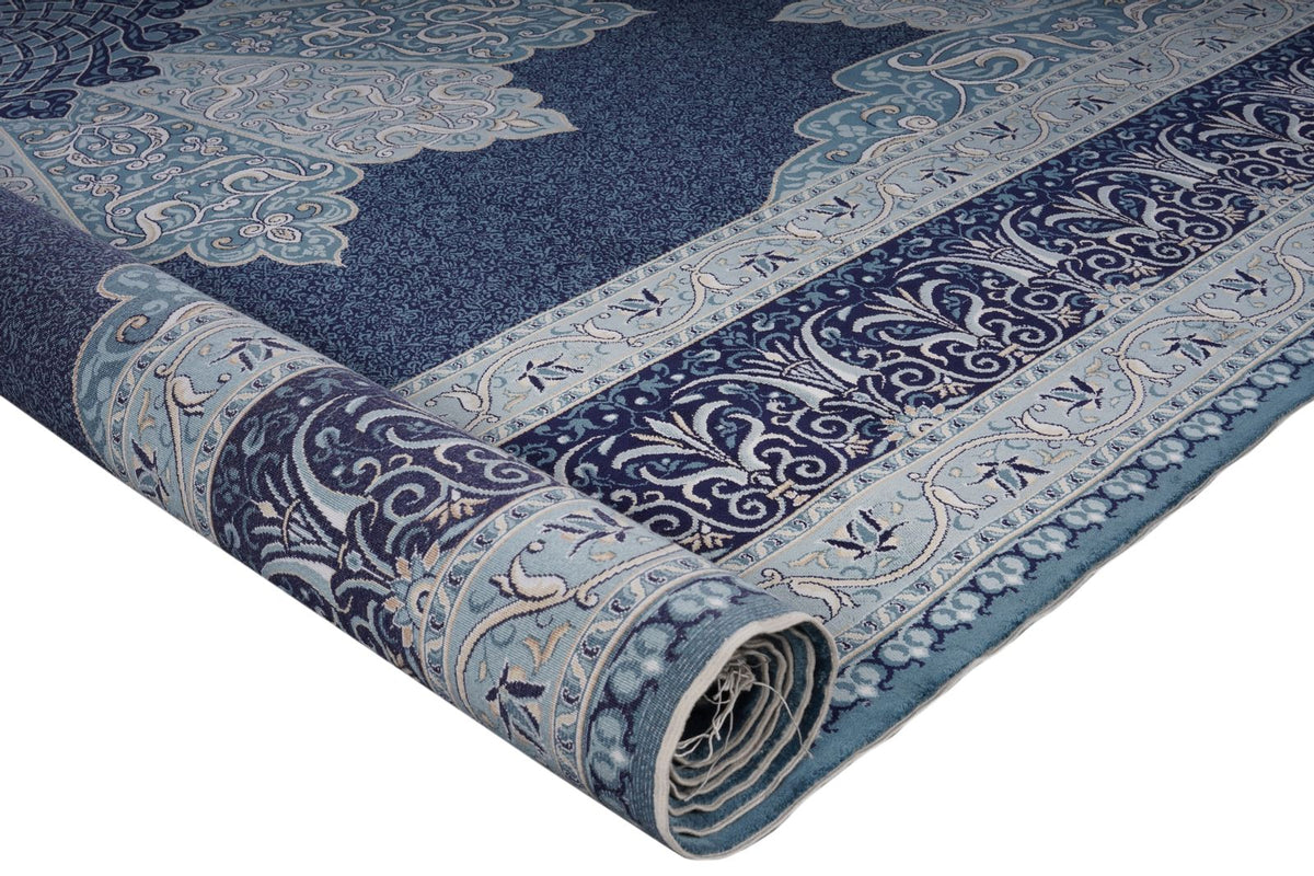 8x10 Navy and Ivory Turkish Antep Rug