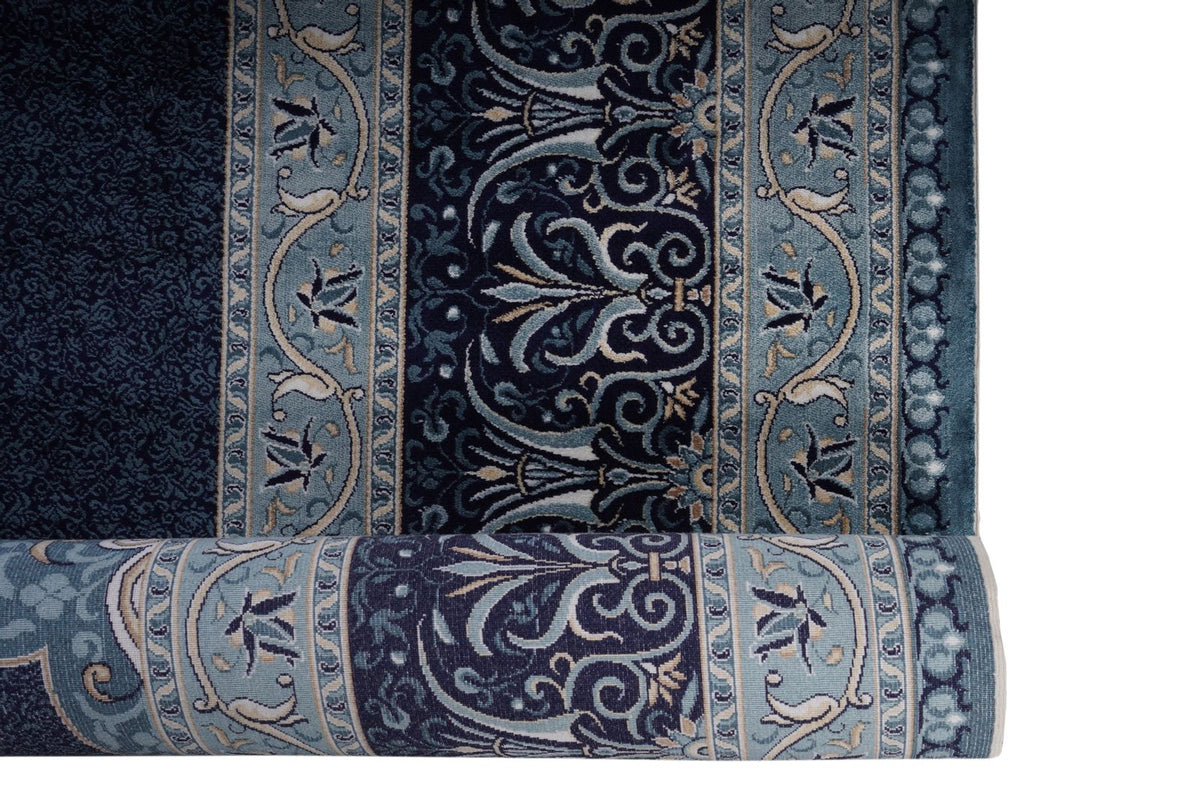 8x10 Navy and Ivory Turkish Antep Rug