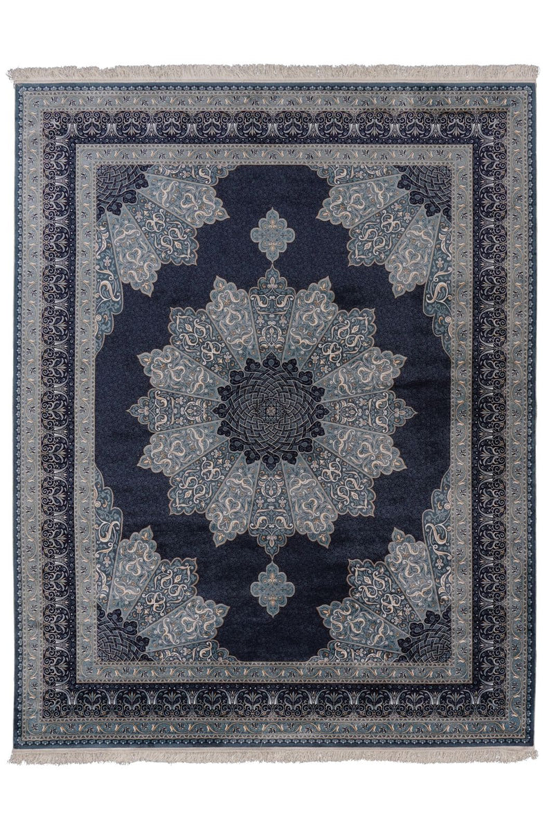 8x10 Navy and Ivory Turkish Antep Rug