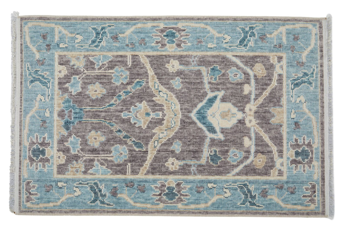 3x3 Purple and Blue Turkish Traditional Rug