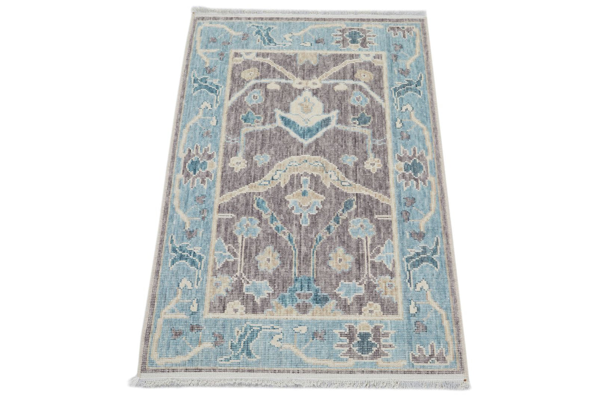 3x3 Purple and Blue Turkish Traditional Rug