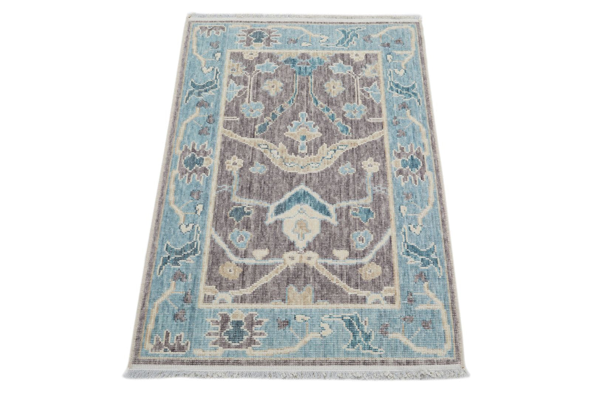 3x3 Purple and Blue Turkish Traditional Rug