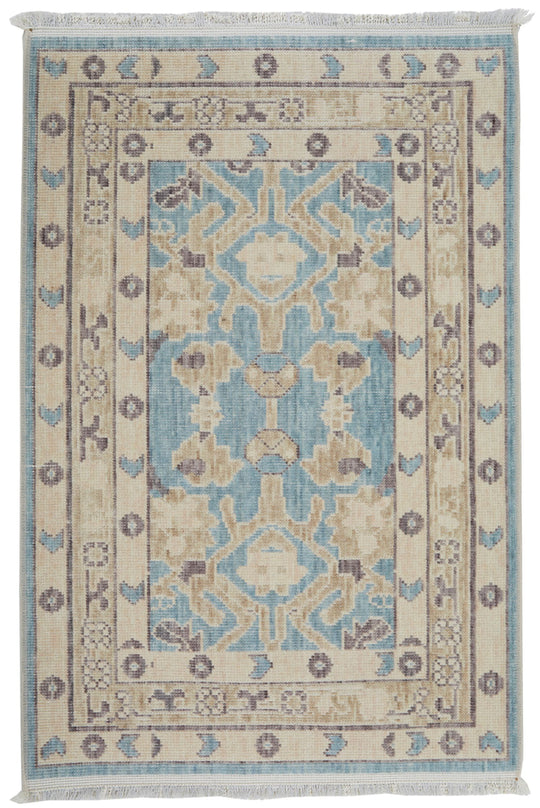 2x3 Blue and Beige Turkish Traditional Rug