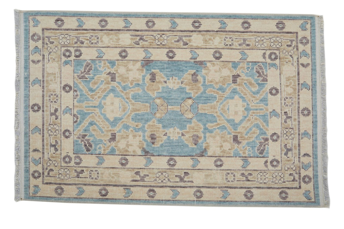 2x3 Blue and Beige Turkish Traditional Rug