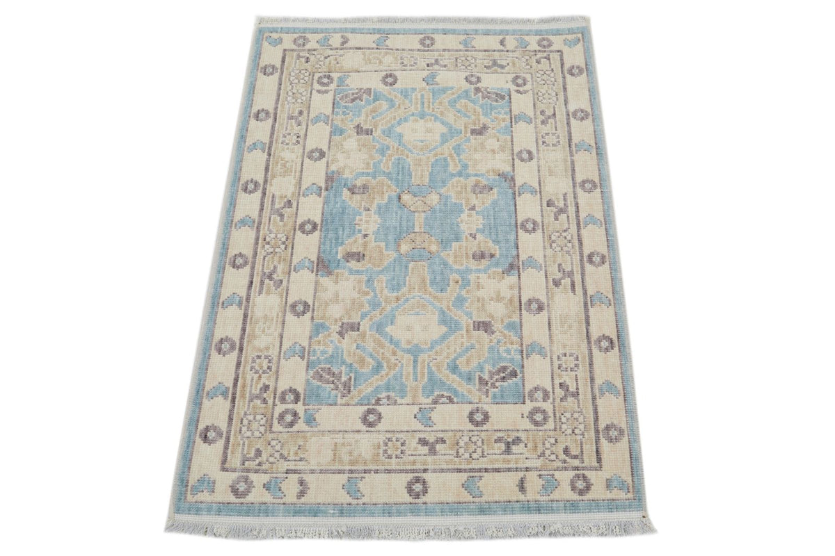 2x3 Blue and Beige Turkish Traditional Rug
