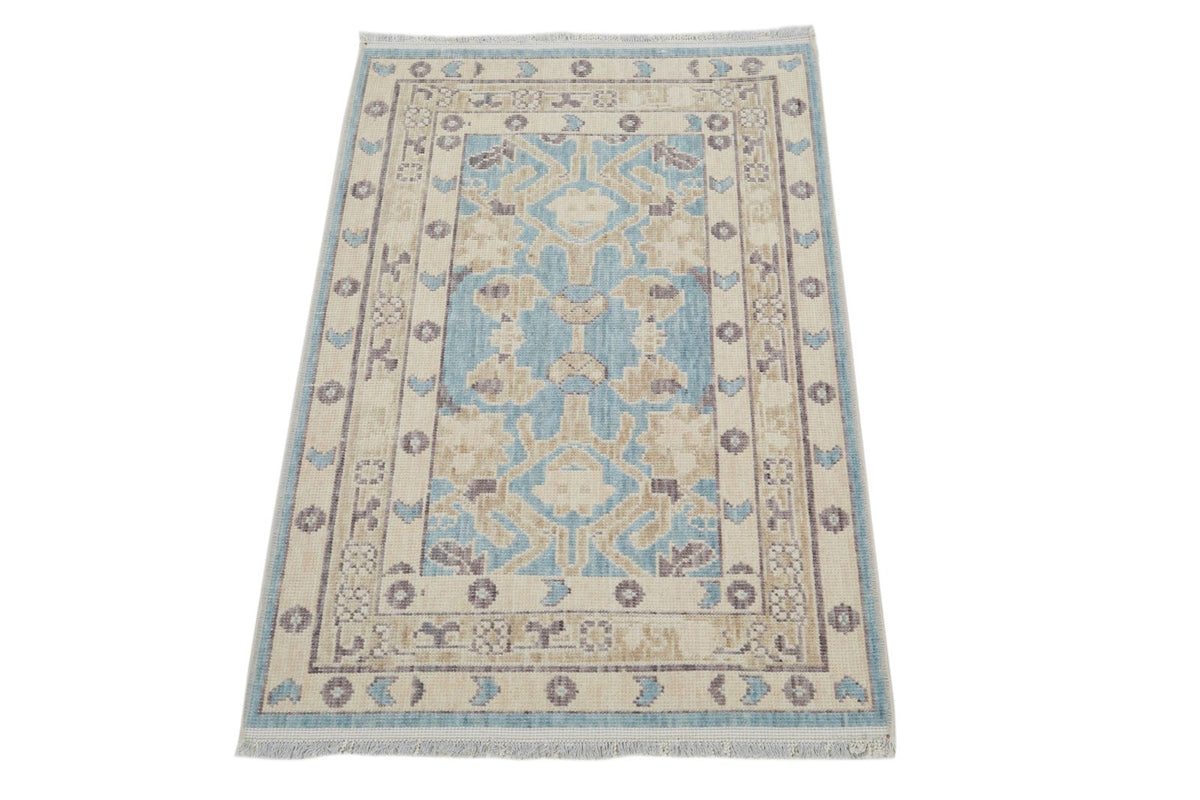 2x3 Blue and Beige Turkish Traditional Rug
