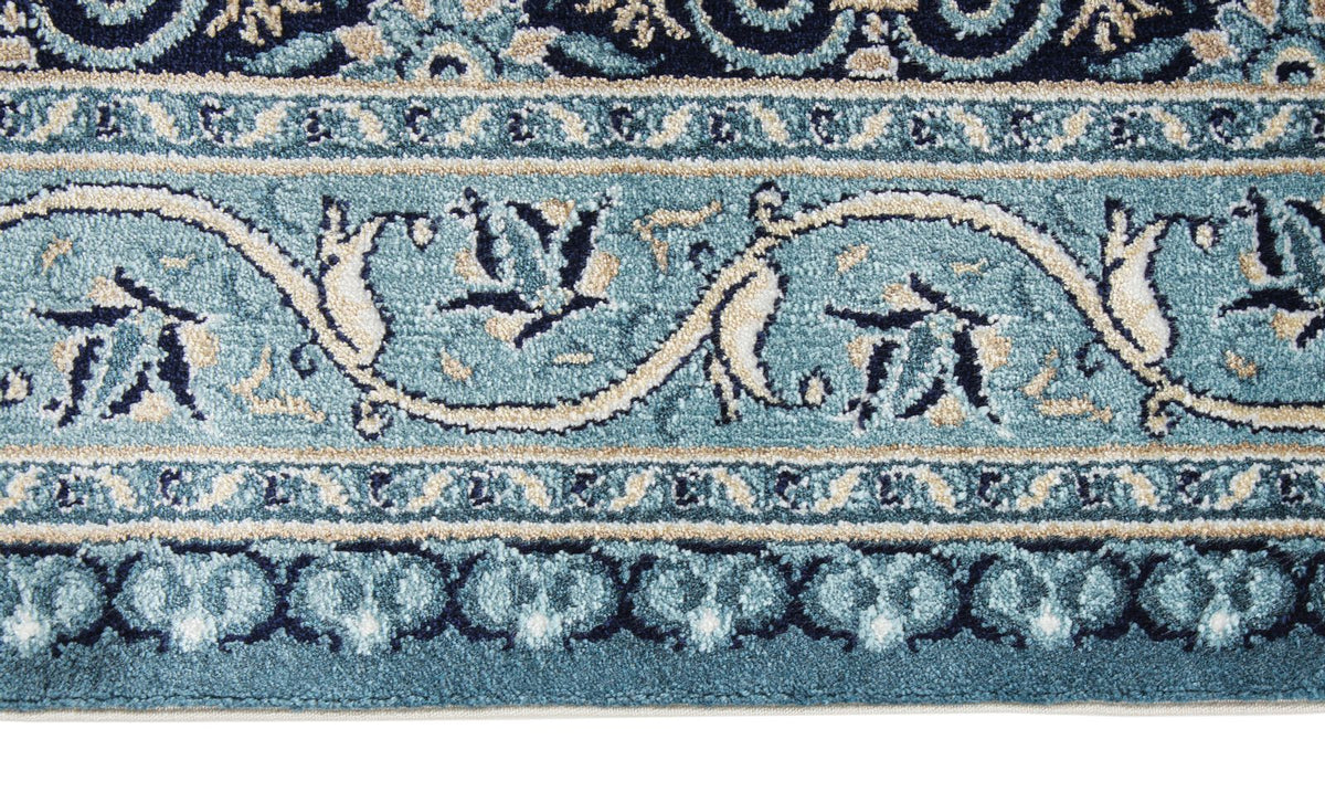 7x10 Blue and Ivory Turkish Antep Rugd