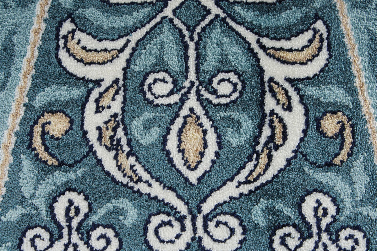 7x10 Blue and Ivory Turkish Antep Rugd