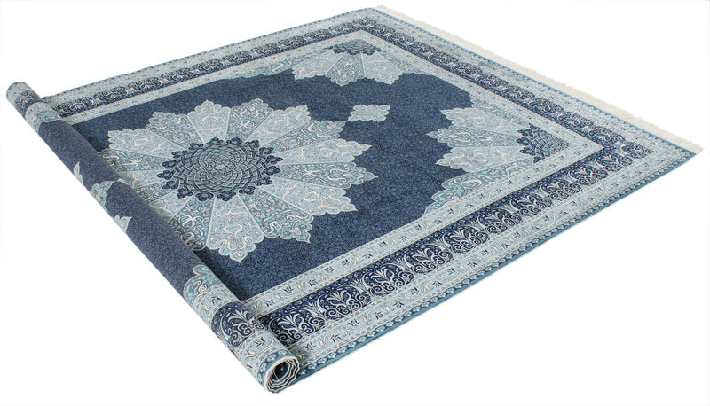 7x10 Blue and Ivory Turkish Antep Rugd