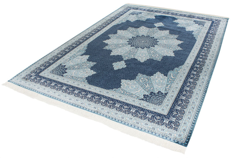 7x10 Blue and Ivory Turkish Antep Rugd