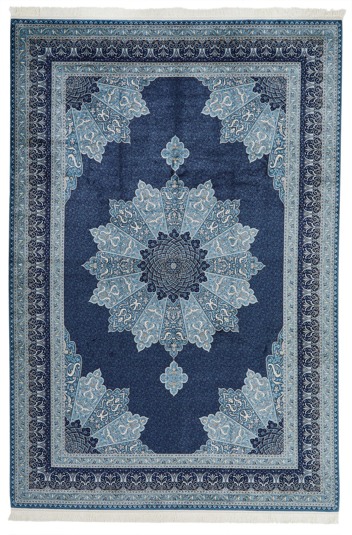 7x10 Navy and Ivory Turkish Antep Rug
