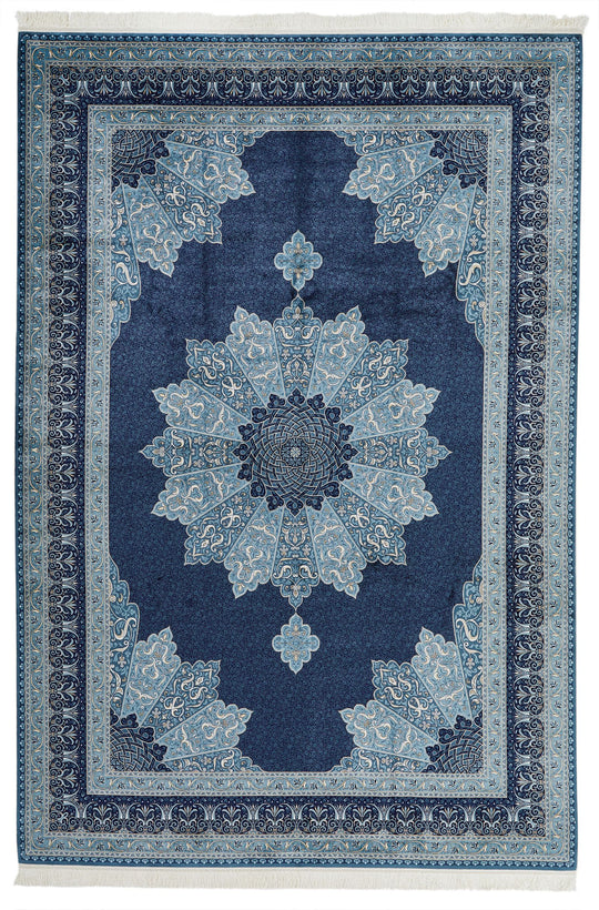 7x10 Navy and Ivory Turkish Antep Rug