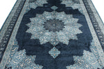 7x10 Navy and Ivory Turkish Antep Rug