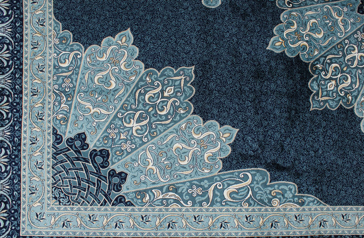 7x10 Navy and Ivory Turkish Antep Rug